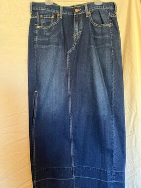 Denim Maxi Skirt in Dark Blue